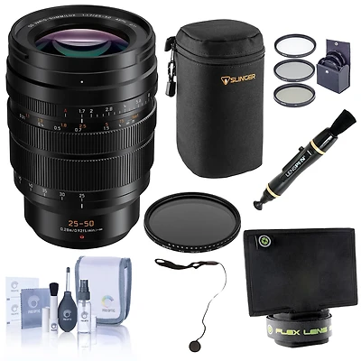 Panasonic Lumix G Leica Dg Vario-Summilux 25-50mm f/1.7 Aspherical Lens for Mft, Bundle w/77mm Filter Kit, 77mm Vnd Filter, Lens Case, Flex Lens Shade