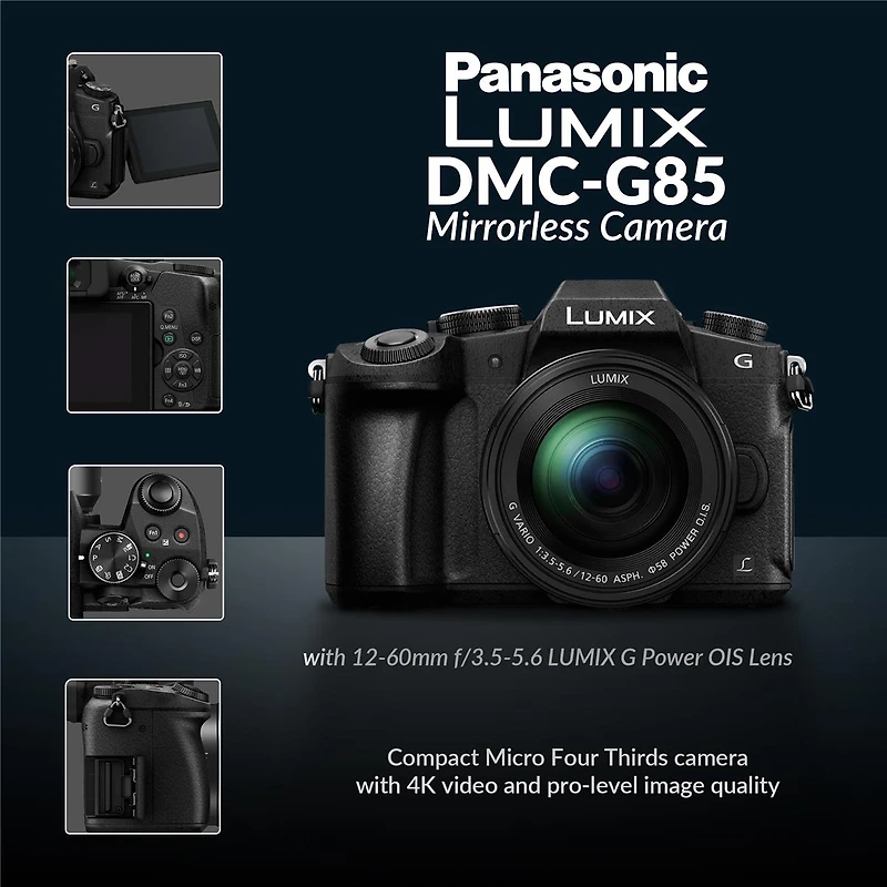 Panasonic Lumix Dmc-G85 Mirrorless Camera with 12-60mm f/3.5-5.6 Lumix G Power Ois Lens, Black, Bundle with 32GB Uhs-i Sdhc Memory Card, Shoulder Bag,