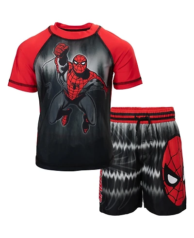 Avengers Boys Spider-Man Upf 50+ Rash Guard and Swim Trunks Outfit Set