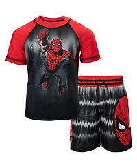 Avengers Boys Spider-Man Upf 50+ Rash Guard and Swim Trunks Outfit Set