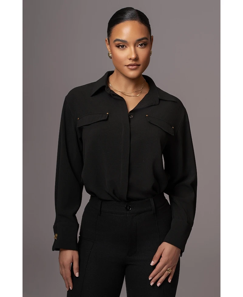 Jluxlabel Women's Black Stella Button Up Shirt