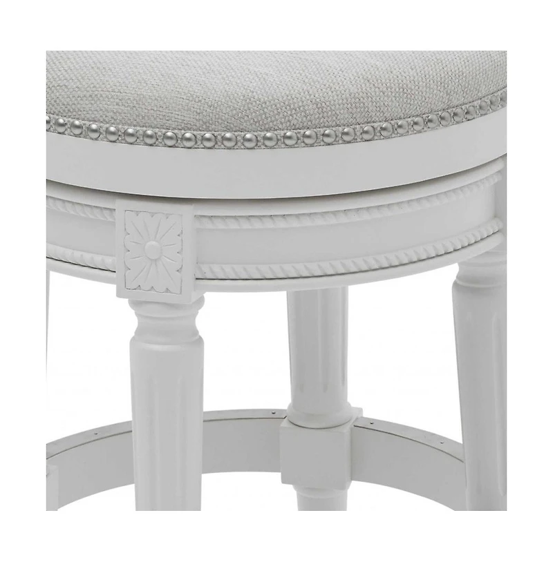 26" White Fabric And Solid Wood Swivel Backless Counter Height Bar Chair