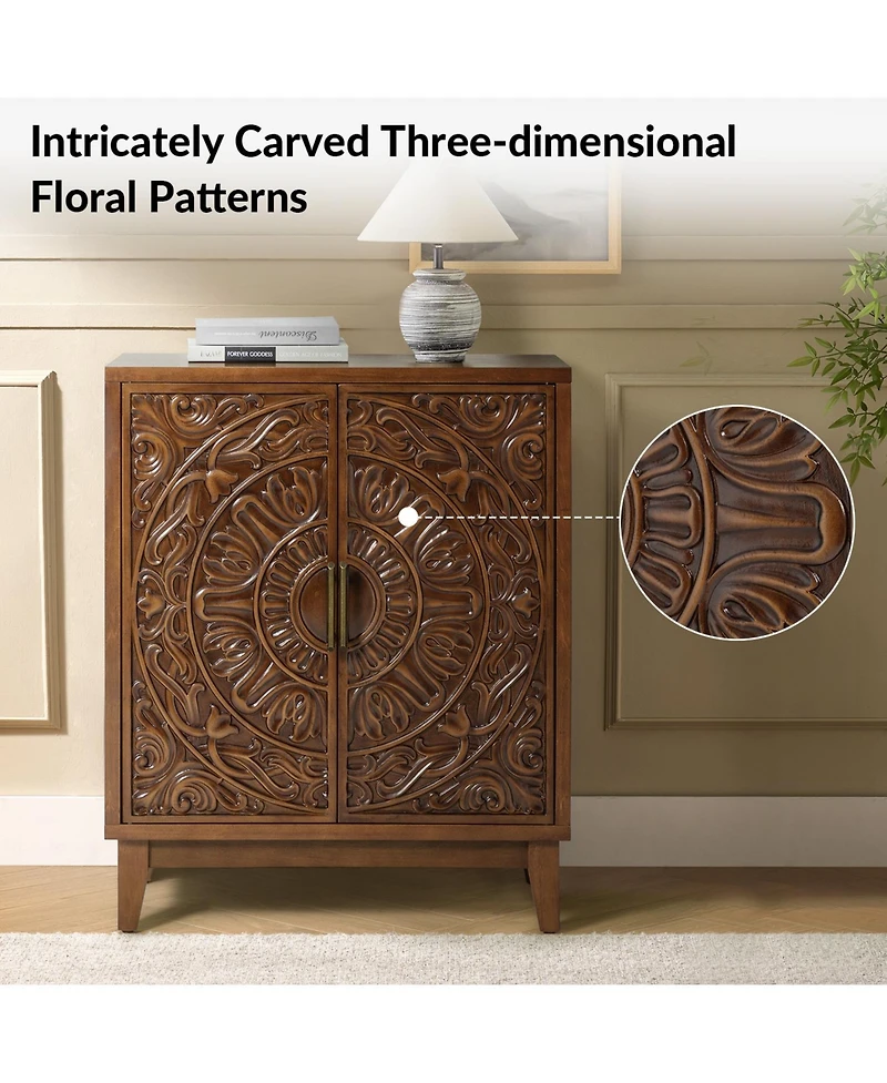 Eusebio Traditional Accent Cabinet with Hidden Drawer and Tapered Legs
