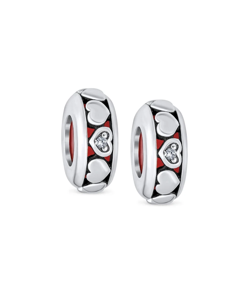 Bling Jewelry Set of 2 Valentine Lovers Eternity Hearts Charm Bead Sterling Silver