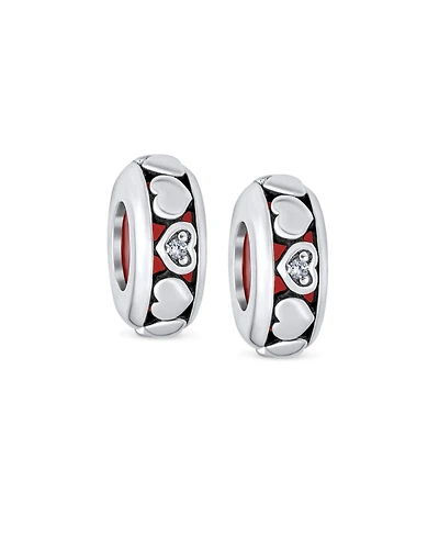 Bling Jewelry Set of 2 Valentine Lovers Eternity Hearts Charm Bead Sterling Silver
