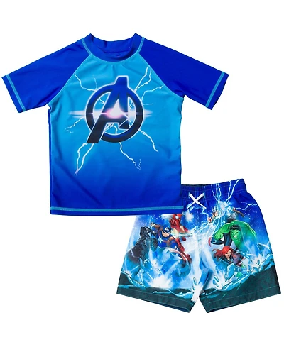 Avengers Toddler Boys Upf 50+ Rash Guard and Swim Trunks Outfit Set