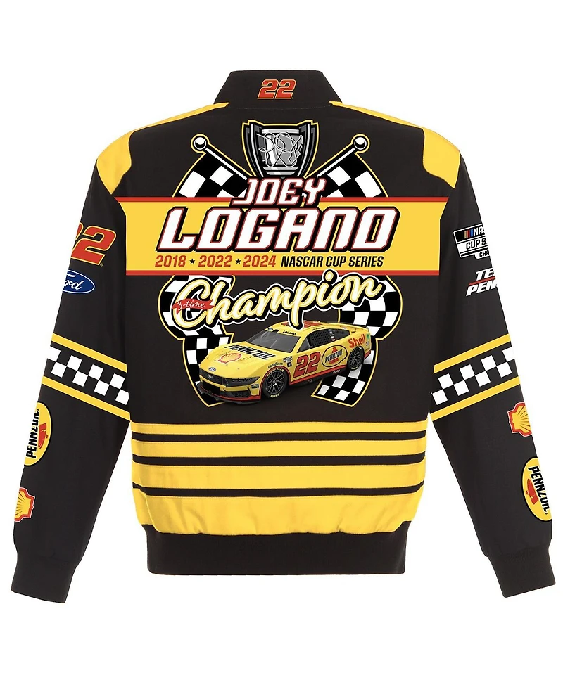 Jh Design Men's Black/Yellow Joey Logano 2024 Nascar Cup Series Champion Twill Full-Button Jacket