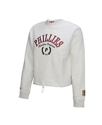 Mitchell & Ness Women's Heather Gray Philadelphia Phillies Cropped Toggle Pullover Sweatshirt