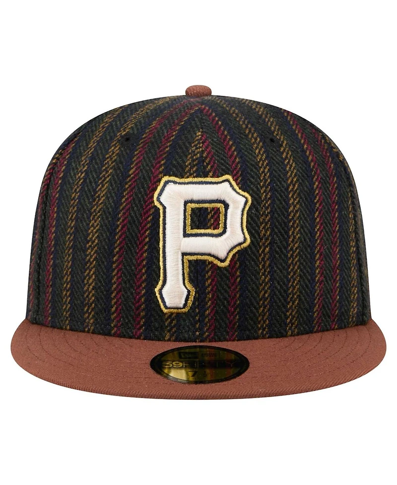 New Era Men's Brown Pittsburgh Pirates Vintage Herringbone 59FIFTY Fitted Hat