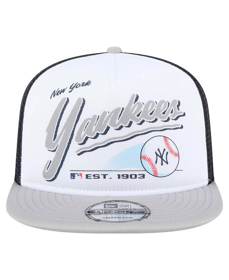 New Era Men's White/Gray New York Yankees Retro Script Trucker 9FIFTY Snapback Hat