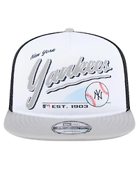 New Era Men's White/Gray New York Yankees Retro Script Trucker 9FIFTY Snapback Hat