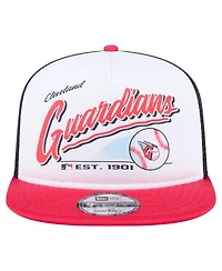 New Era Men's White/Red Cleveland Guardians Retro Script Trucker 9FIFTY Snapback Hat
