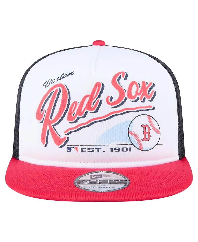 New Era Men's White/Red Boston Red Sox Retro Script Trucker 9FIFTY Snapback Hat