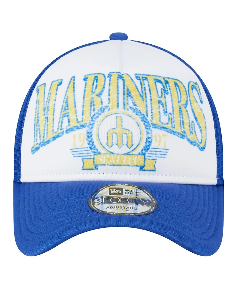 New Era Men's Royal Seattle Mariners Distressed 9FORTY A-Frame Adjustable Trucker Hat