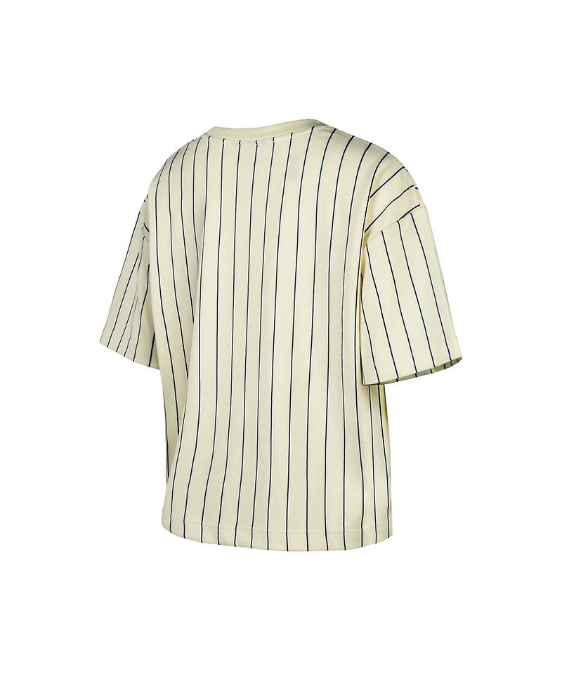 New Era Women's Cream Cleveland Guardians City Connect Multiplier Pinstripe Cropped T-Shirt