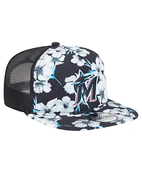 New Era Men's Black Miami Marlins Adventure Pattern Golfer Trucker Snapback Hat