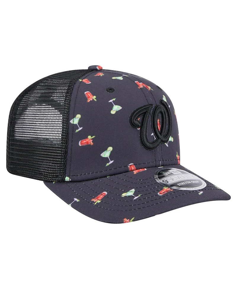 New Era Men's Black Washington Nationals Adventure Drinks Pattern 9SEVENTY Stretch-Snap Hat