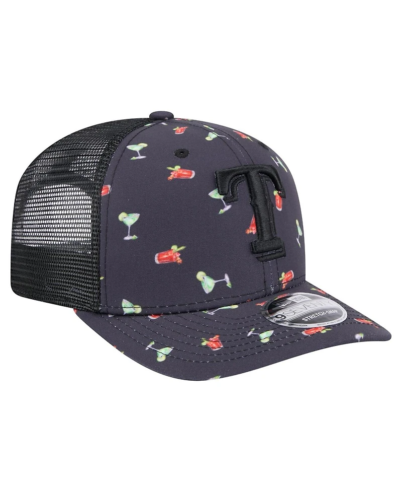 New Era Men's Black Texas Rangers Adventure Drinks Pattern 9SEVENTY Stretch-Snap Hat