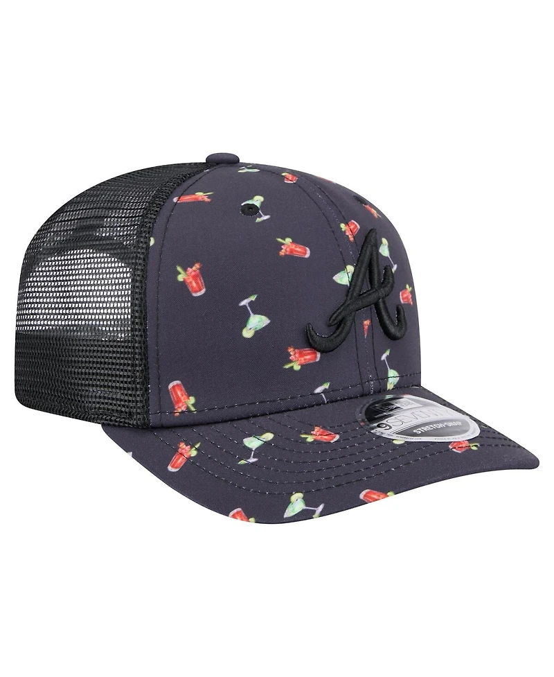 New Era Men's Black Atlanta Braves Adventure Drinks Pattern 9SEVENTY Stretch-Snap Hat