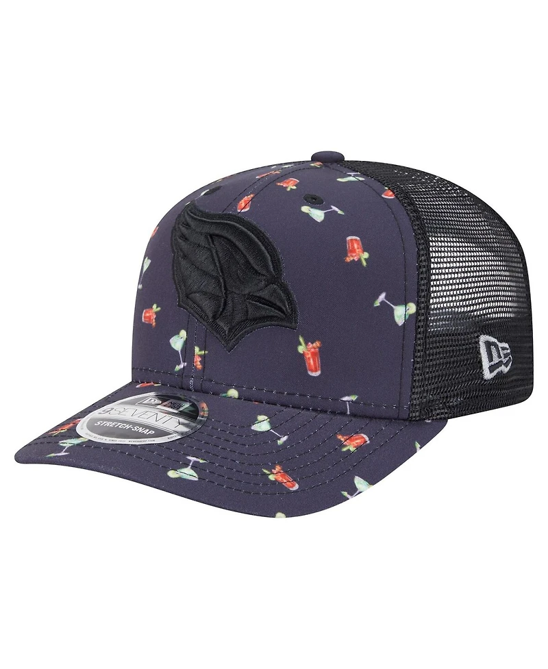 New Era Men's Navy/Black Arizona Cardinals Adventure Drinks Pattern 9SEVENTY Stretch-Snap Hat