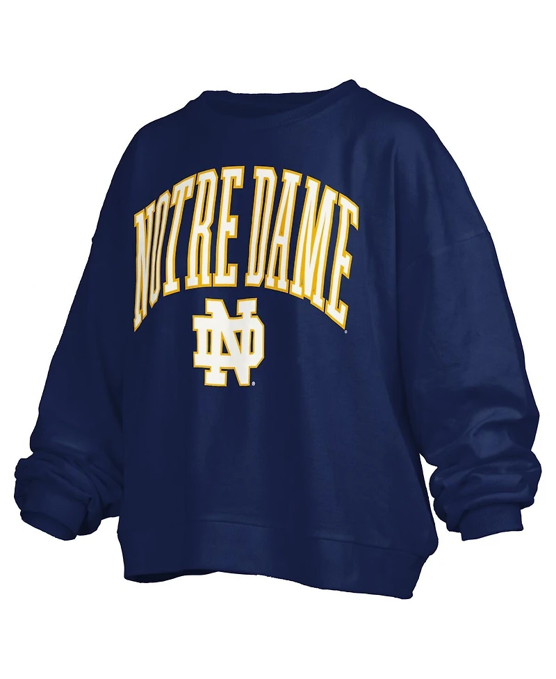 Pressbox Women's Navy Notre Dame Fighting Irish Janise Arch Over Logo Waist Length Oversized Pullover Sweatshirt