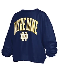 Pressbox Women's Navy Notre Dame Fighting Irish Janise Arch Over Logo Waist Length Oversized Pullover Sweatshirt