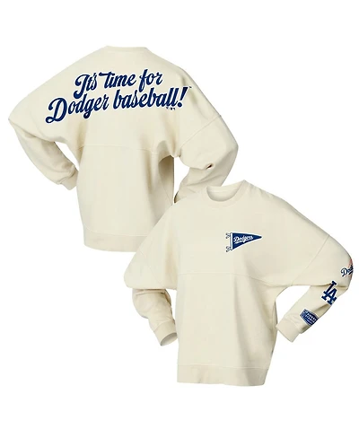 Fanatics Women's Tan Los Angeles Dodgers Pennant Flag Branded Fleece Pullover Sweatshirt