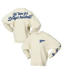 Fanatics Women's Tan Los Angeles Dodgers Pennant Flag Branded Fleece Pullover Sweatshirt