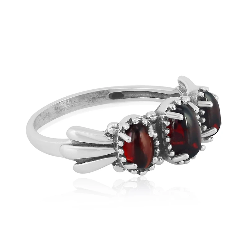 Sterling Silver Garnet 3-Stone Fan Ring, Size 7
