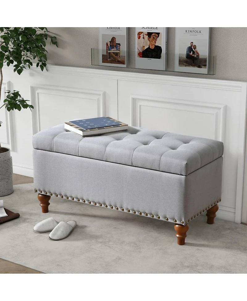 Tufted Upholstered Storage Ottoman Bench with Nailhead Trim and Hinged Lid for Bedroom Living Room Entryway Multi Purpose Use-The Pop Home