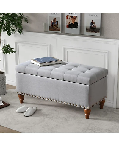 Tufted Upholstered Storage Ottoman Bench with Nailhead Trim and Hinged Lid for Bedroom Living Room Entryway Multi Purpose Use-The Pop Home