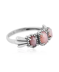 Sterling Silver Pink Opal 3-Stone Fan Ring