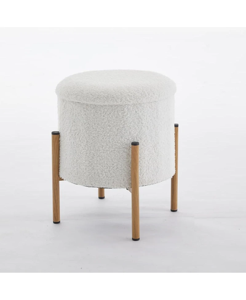 Modern Round Storage Ottoman with Removable Lid and Metal Legs Upholstered Footstool for Living Room Bedroom Entryway No Assembly Needed-The Pop Home