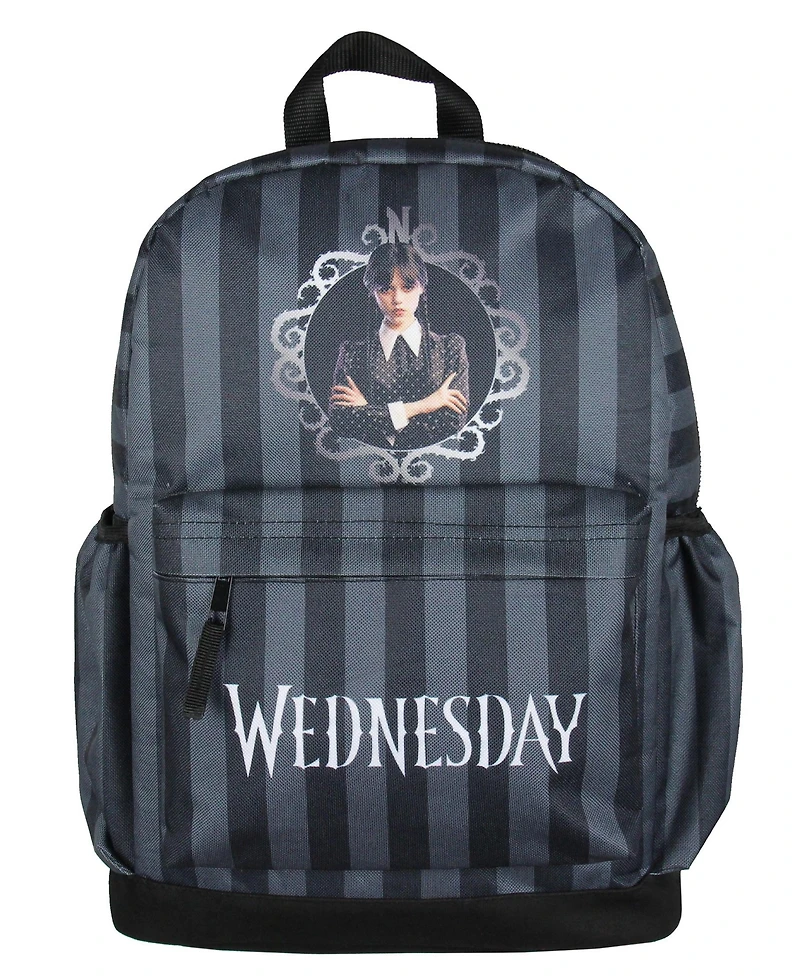 Wednesday Addams Tv Show Portrait Striped Travel School Backpack For Daily Use