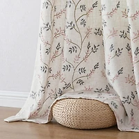 Kate Aurora 1 Piece Vanessa Floral Embroidered Linen Blend Semi Sheer Grommet Window Curtain Panel