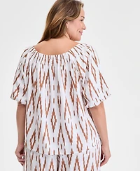Vince Camuto Plus Printed Square-Neck Short Sleeve Blouse