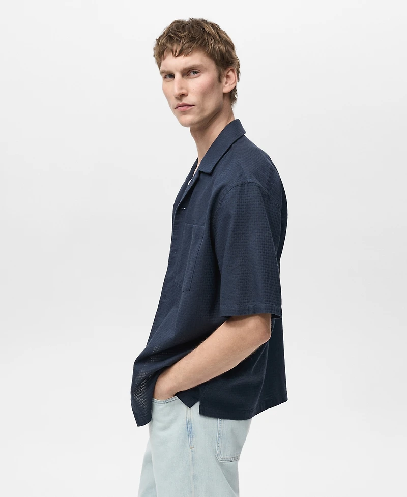 Mango Men's Cotton Check Seersucker Shirt