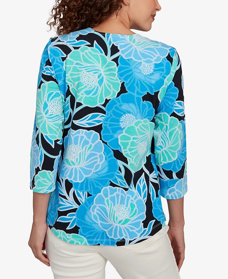 Ruby Rd. Petite Bold Poppies Envelope Neck Top