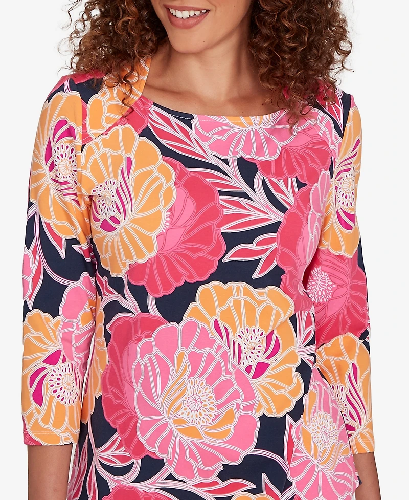 Ruby Rd. Petite Bold Poppies Envelope Neck Top