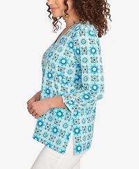 Ruby Rd. Petite Medallion Tile Floral Faux Surplice Top