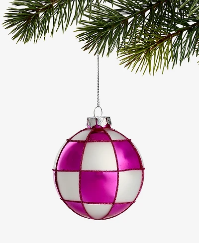 Holiday Lane Merry Magic Pink Checkered Ball Ornament, Macy's Exclusive