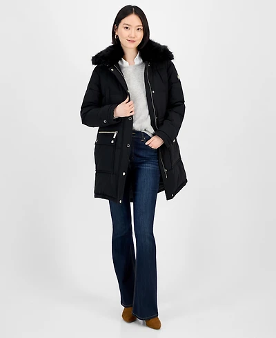 Michael Kors Women's Faux-Fur-Trim Hooded Puffer Coat