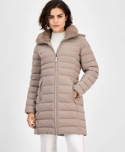 Michael Michael Kors Womens Faux Fur Collar Hooded Packable Puffer Coat P Xxs Xxl