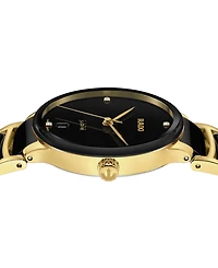 Rado Women's Swiss Centrix Diamond Accent Black Ceramic & Gold Pvd Stainless Steel Bracelet Watch 35mm
