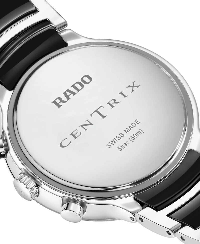 Rado Unisex Swiss Chronograph Centrix Black Ceramic & Stainless Steel Bracelet Watch 41mm