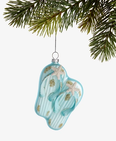 Holiday Lane Seaside Glass Glittered Flip-Flops Ornament, Macy's Exclusive