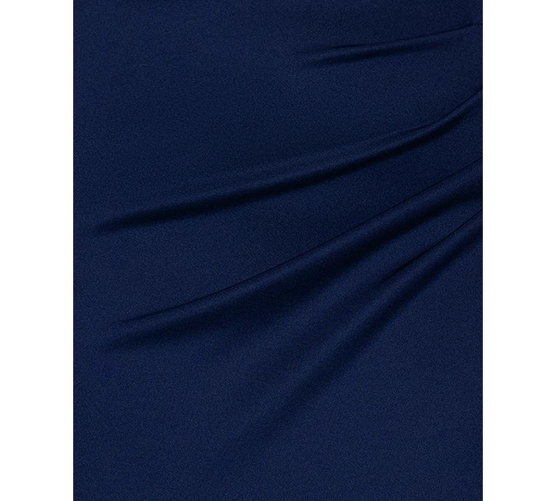 Xscape Plus Gathered-Waist Flutter-Sleeve Evening Gown