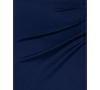 Xscape Plus Gathered-Waist Flutter-Sleeve Evening Gown