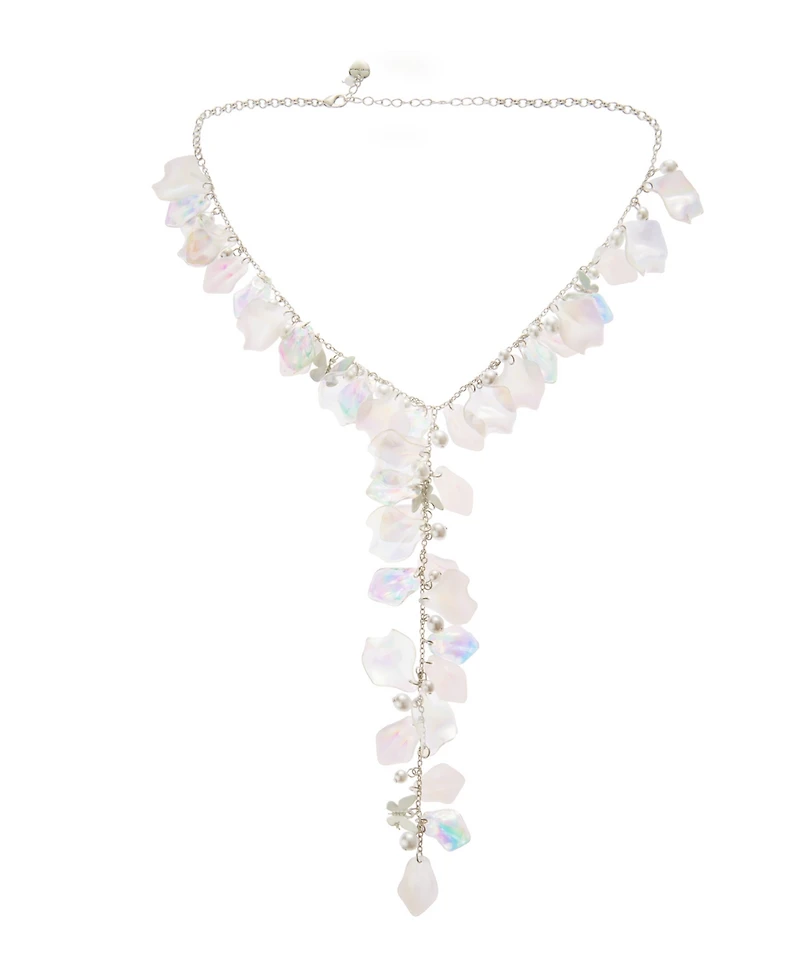 Betsey Johnson Ivory Garden Glam Flower Petal Y-Necklace