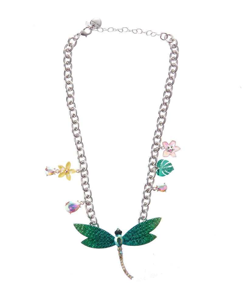 Betsey Johnson Faux Stone Garden Glam Dragonfly Bib Necklace